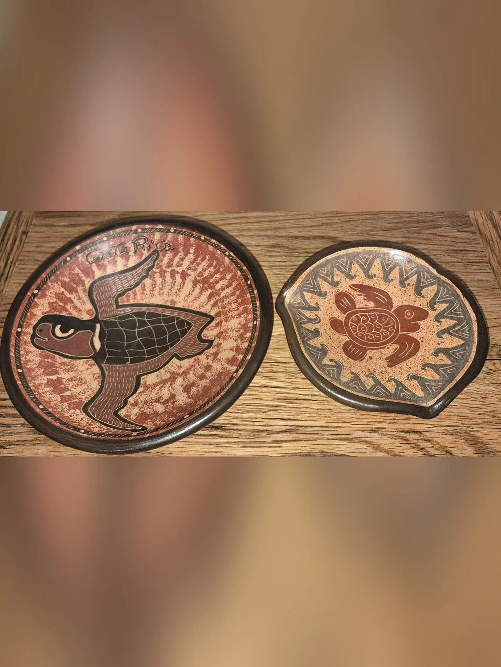 2 Handmade, Terracotta Costa Rican Chorotega pottery Bowls W/ Turtles